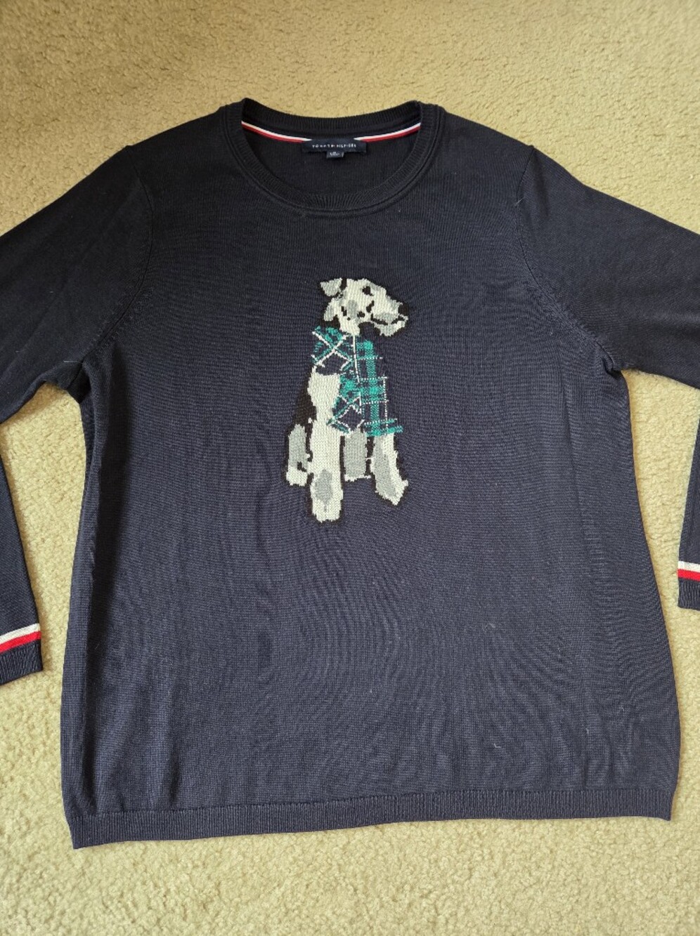 Tommy Hilfiger Navy Women's Sweater with Dog Size XL